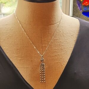 Sterling 21 inch long Silver Chain with 2 inch long Tassle rhinestone Pendant